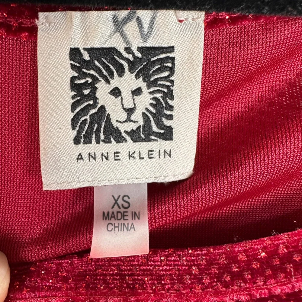 Anne Klein Womens XS Red Puff Sleeve Blouse Sparkle Holiday Party y2k‎